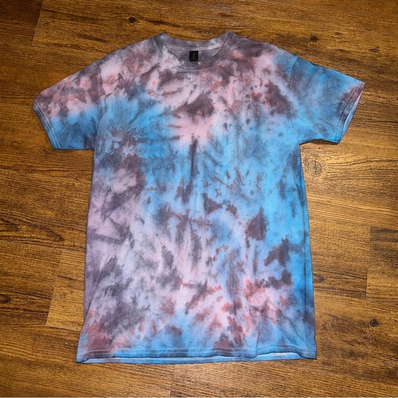 Gildan Tops - Gildan Blue Purple Custom Tie-Dye Retro Cosmic Short Sleeve Cotton Shirt Size M